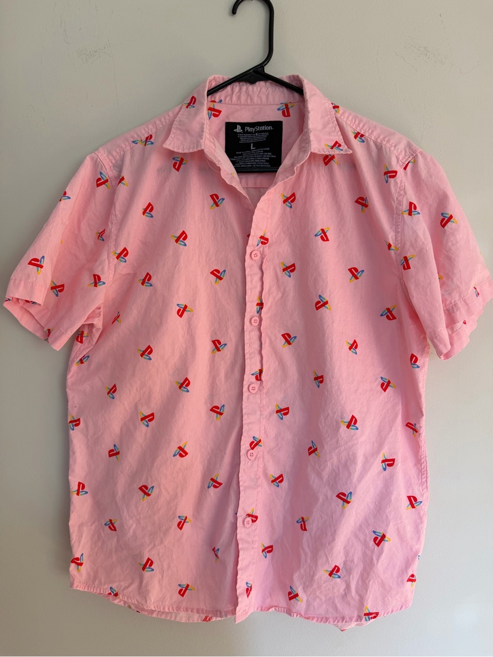 PlayStation Pink Button-Up Men’s Shirt L Large